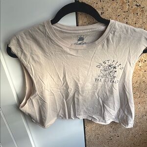 DONT FEED THE LOCALS (Flamotion): Cream Crop Top with Cut Out Shark Tooth Style